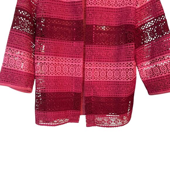 Misook Petite Small Crocheted 3/4 Sleeve Pink Blazer Jacket Topper - Picture 4 of 11